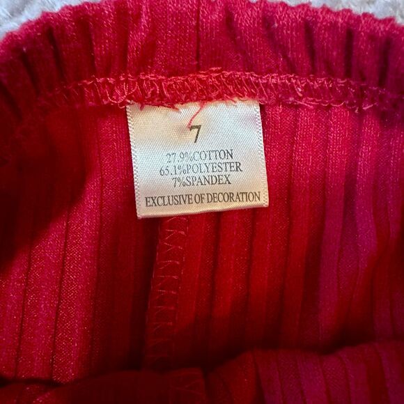 Girl’s Red Ribbed Leggings Size 7 - Picture 4 of 7